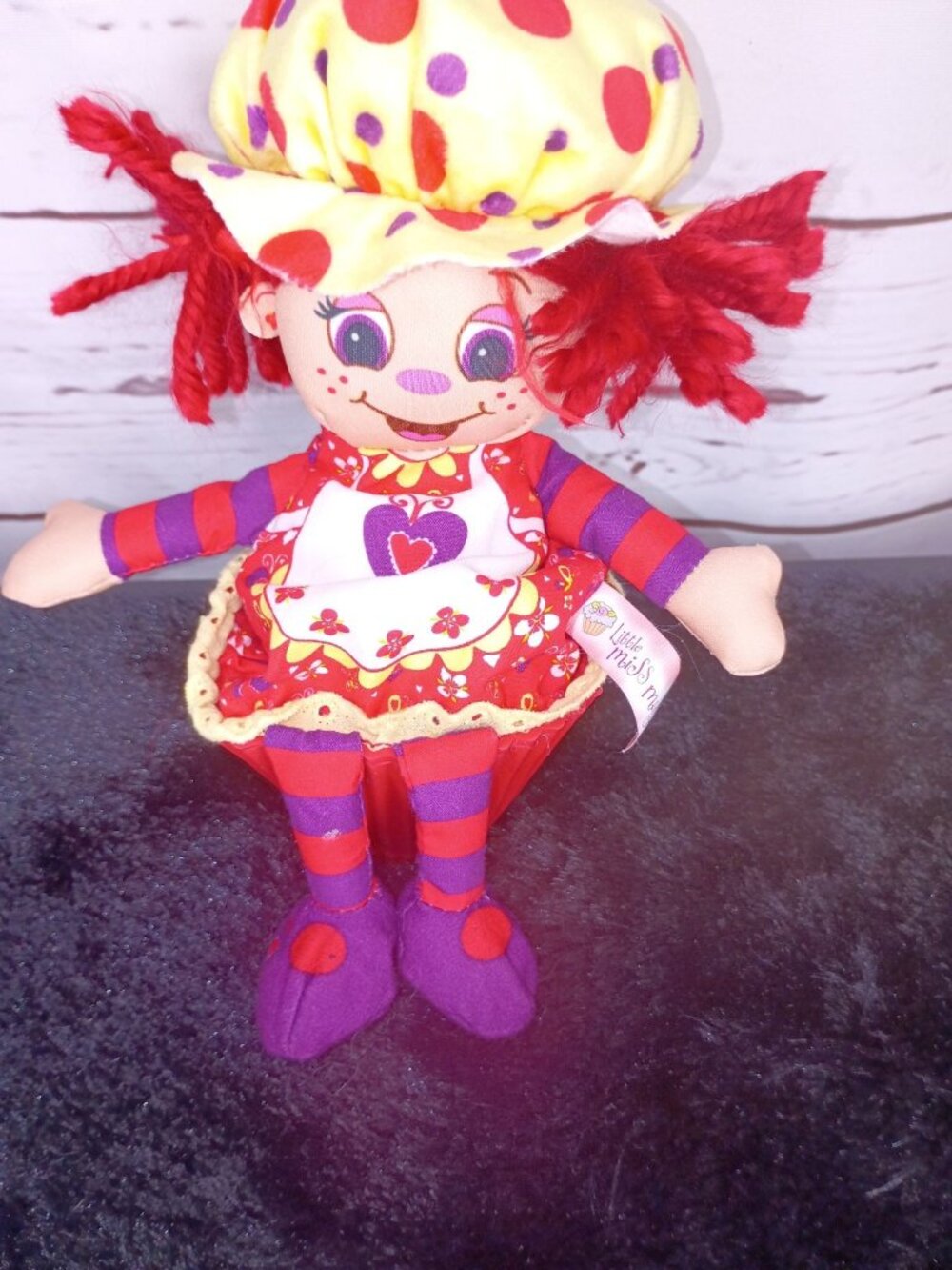 Little Miss Muffin Plush Doll With Red & Purple Outfit Yarn Hair & Cupcake‎ Base